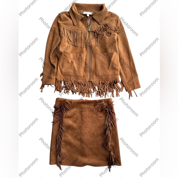 Chelsea & Violet Girls Soft Faux Suede Fringe Jacket & Skirt Set RN58909 Medium - Picture 1 of 16
